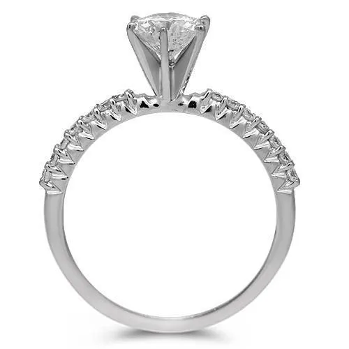 14K Solid White Gold Diamond Engagement Ring 1.07 Ctw