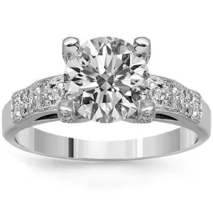 14K Solid White Gold Diamond Engagement Ring 2.08 Ctw