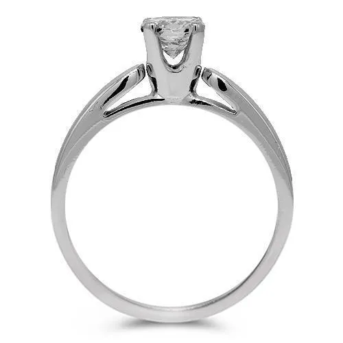 14K Solid White Gold Diamond Solitaire Engagement Ring 0.54 Ctw