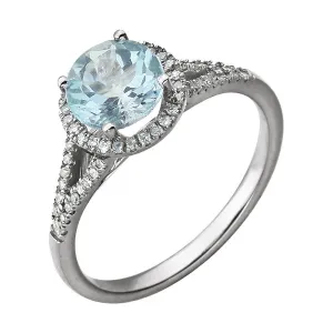 14k White Gold 1/5 CTW Diamond & Sky Blue Topaz Ring, Size 7