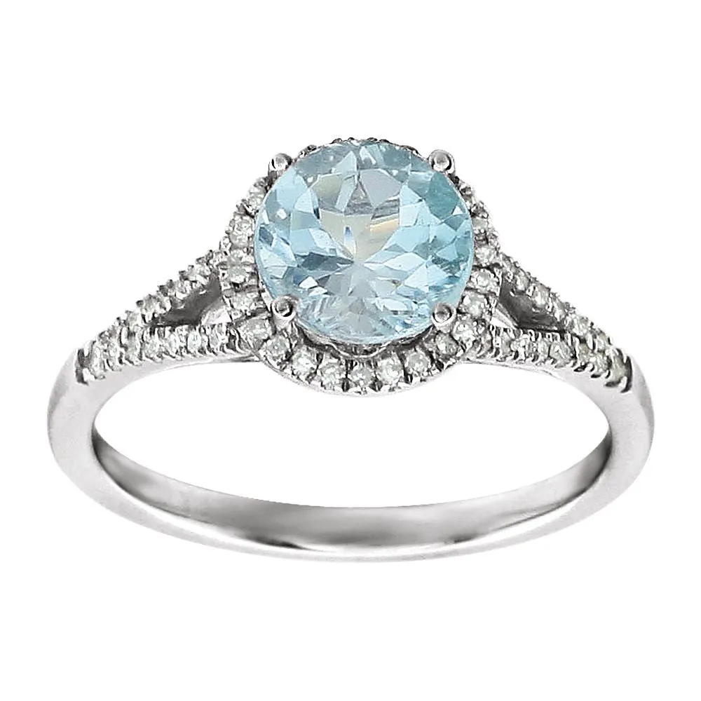 14k White Gold 1/5 CTW Diamond & Sky Blue Topaz Ring, Size 7