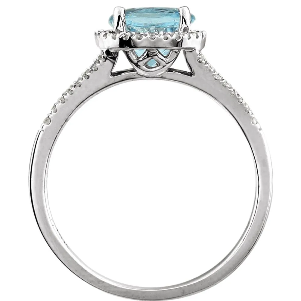 14k White Gold 1/5 CTW Diamond & Sky Blue Topaz Ring, Size 7