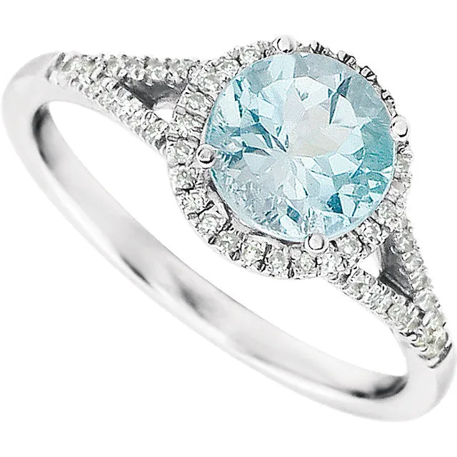 14k White Gold 1/5 CTW Diamond & Sky Blue Topaz Ring, Size 7