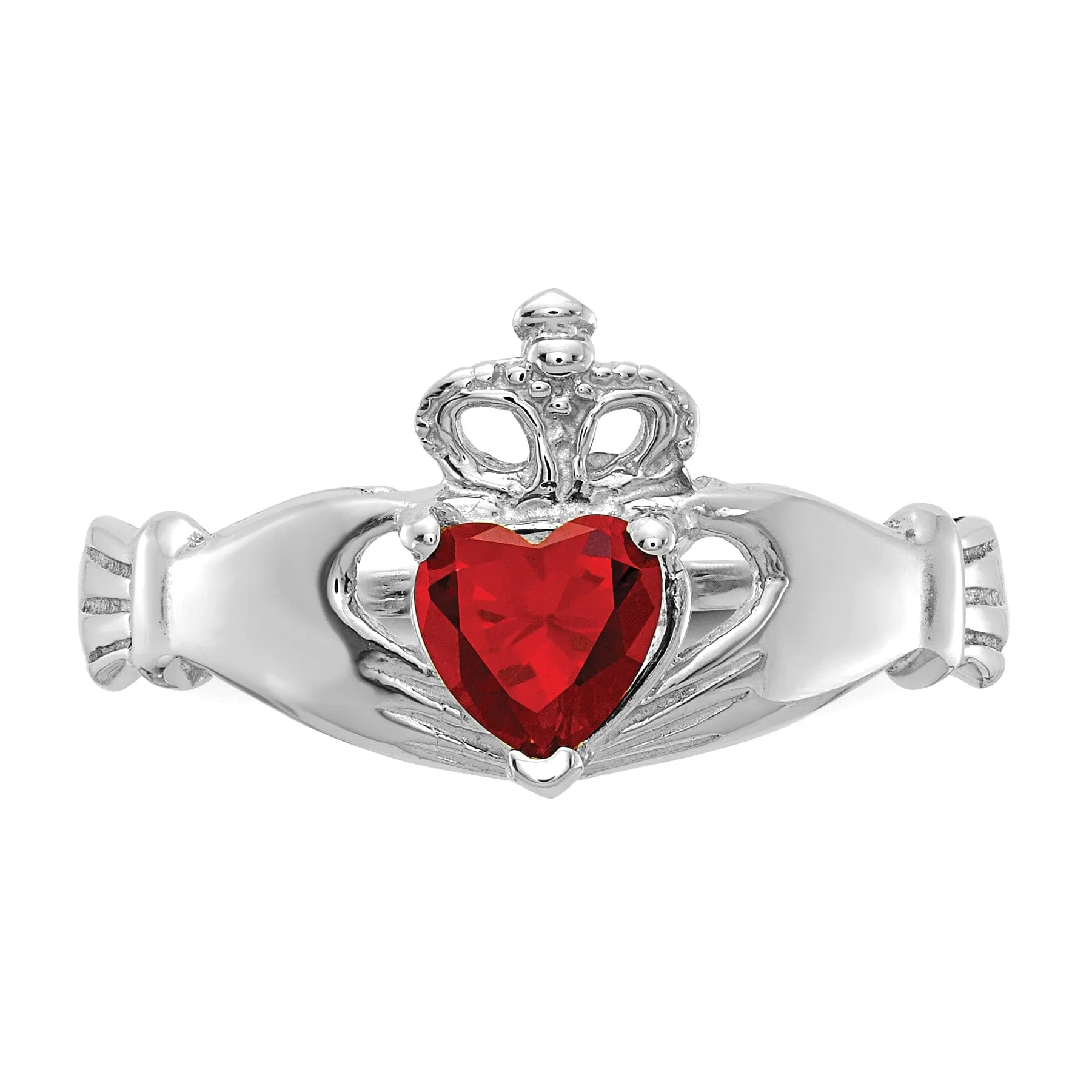 14k White Gold Birthstone Claddagh Heart Ring