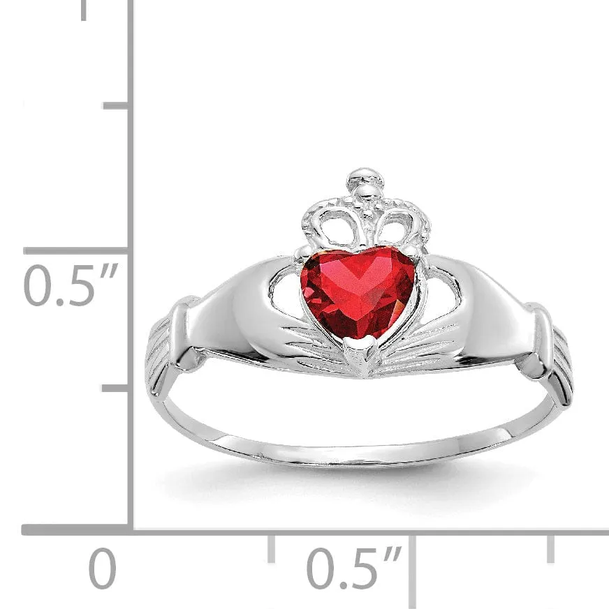 14k White Gold Birthstone Claddagh Heart Ring