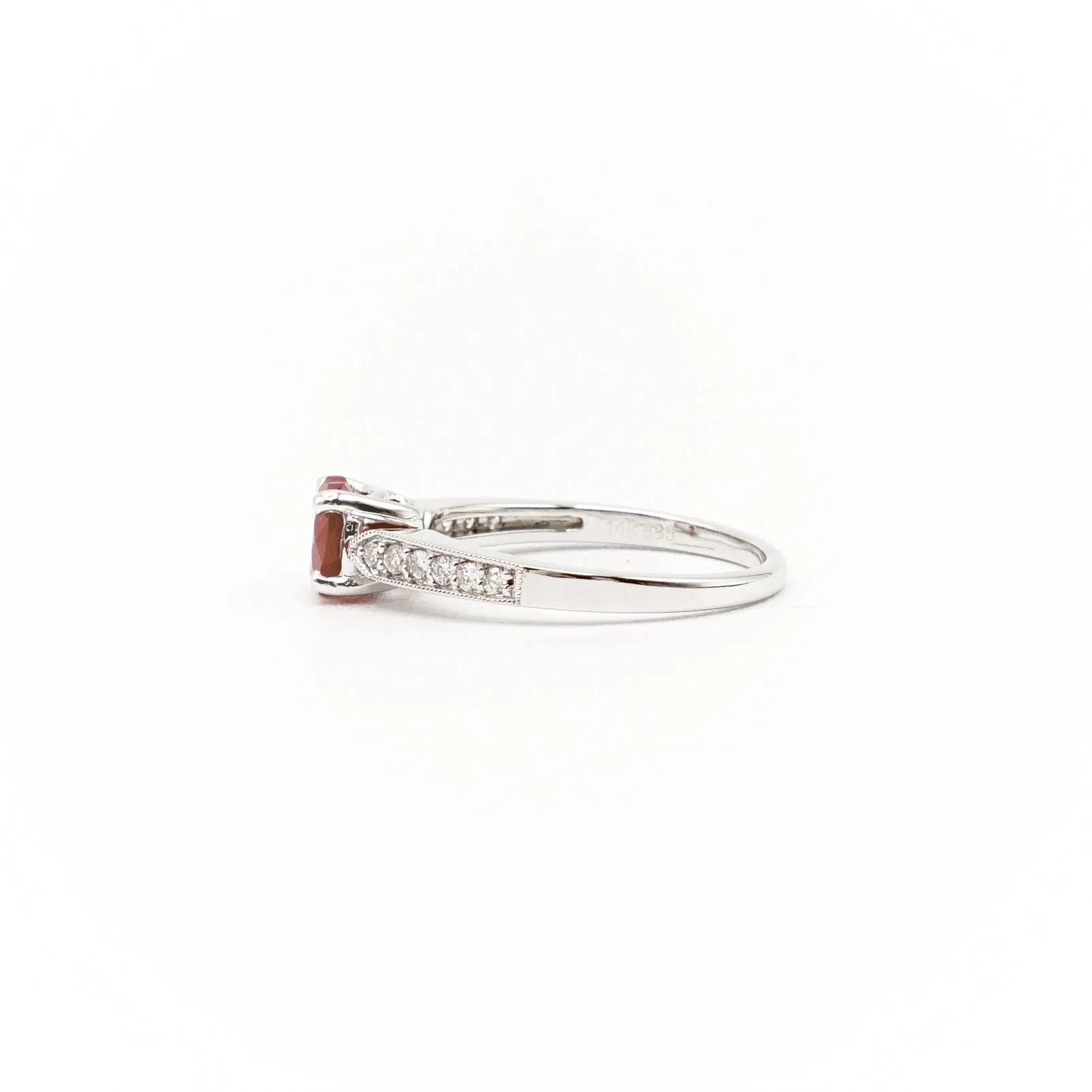 14k White Gold Heart Shape Ruby and Diamond Ring
