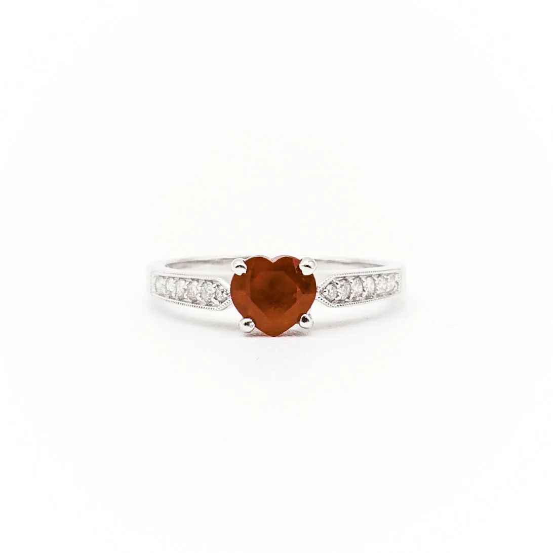 14k White Gold Heart Shape Ruby and Diamond Ring