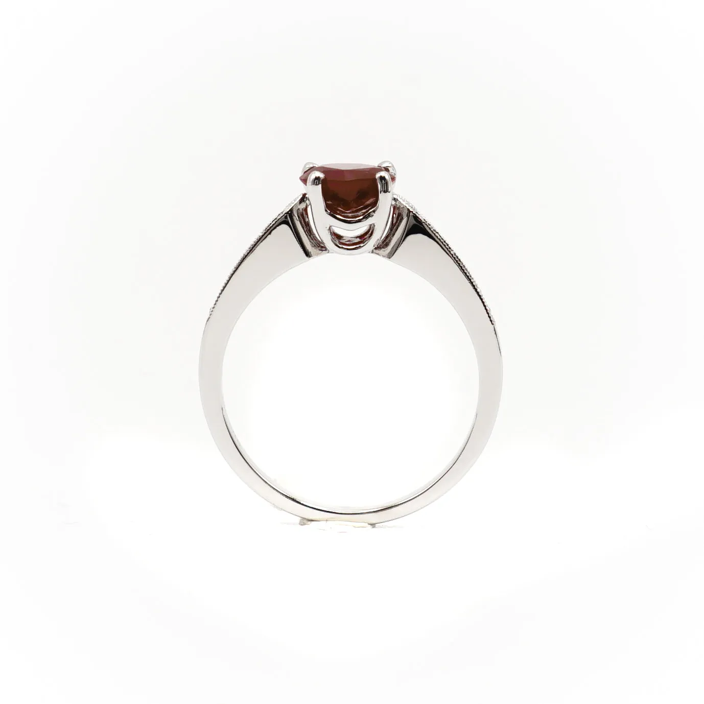 14k White Gold Heart Shape Ruby and Diamond Ring