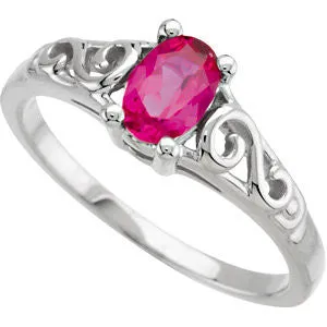 14k White Gold July Imitation Birthstone Ring , Size 5