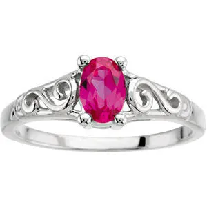 14k White Gold July Imitation Birthstone Ring , Size 5