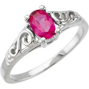 14k White Gold July Imitation Birthstone Ring , Size 5