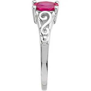 14k White Gold July Imitation Birthstone Ring , Size 5