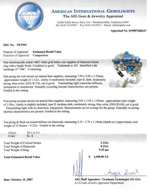 14K White Gold Ladies Blue Sapphire Diamond Cluster Ring Perfect Gift for Her!