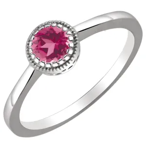 14k White Gold Pink Tourmaline "October" Birthstone Ring, Size 7