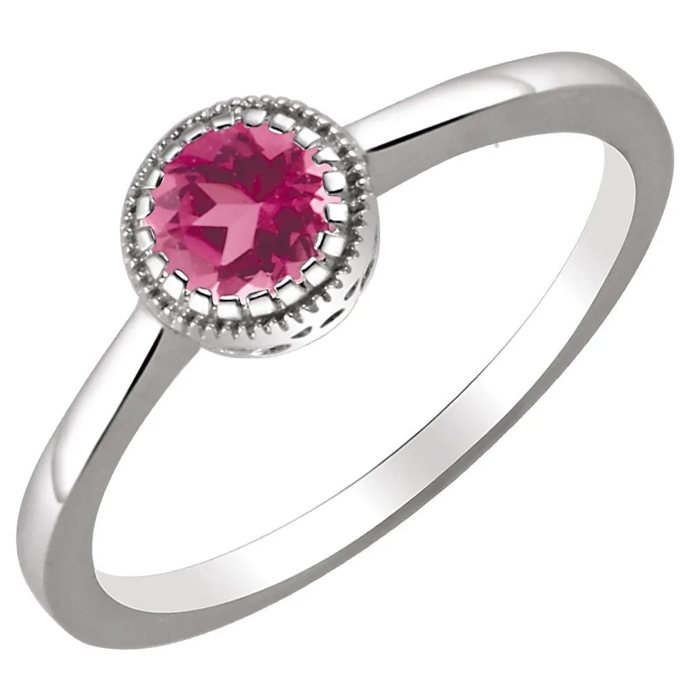 14k White Gold Pink Tourmaline "October" Birthstone Ring, Size 7