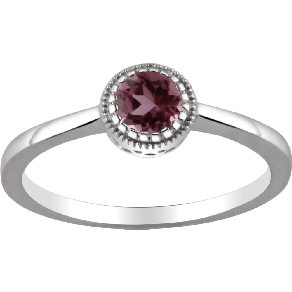 14k White Gold Pink Tourmaline "October" Birthstone Ring, Size 7