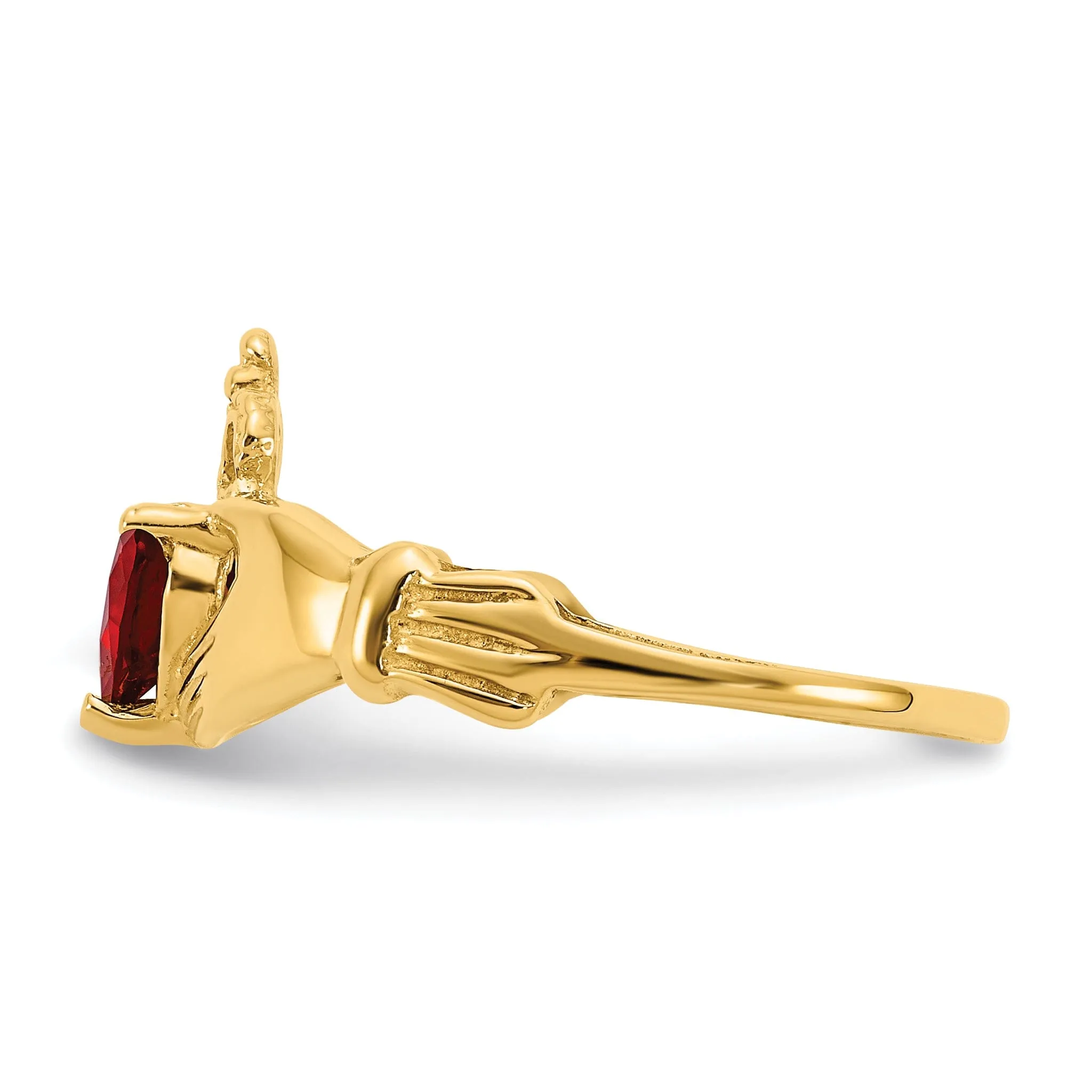 14k Yellow Gold CZ Birthstone Claddagh Heart Ring