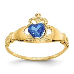 14k Yellow Gold CZ Birthstone Claddagh Heart Ring