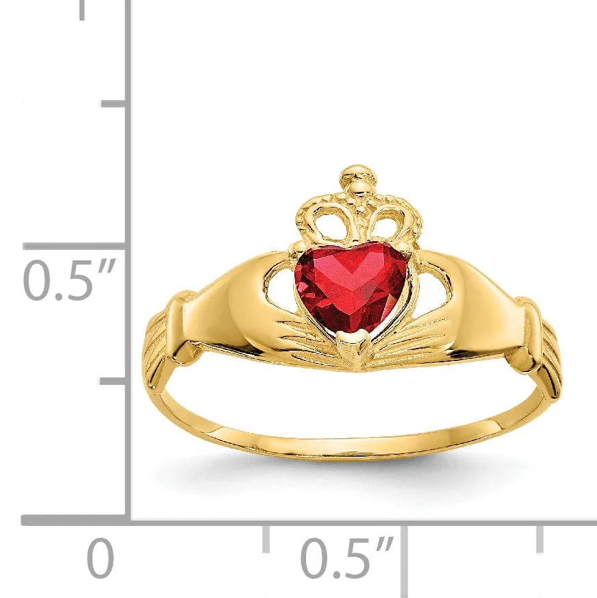 14k Yellow Gold CZ Birthstone Claddagh Heart Ring