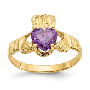 14k Yellow Gold February Birthstone Claddagh Ring