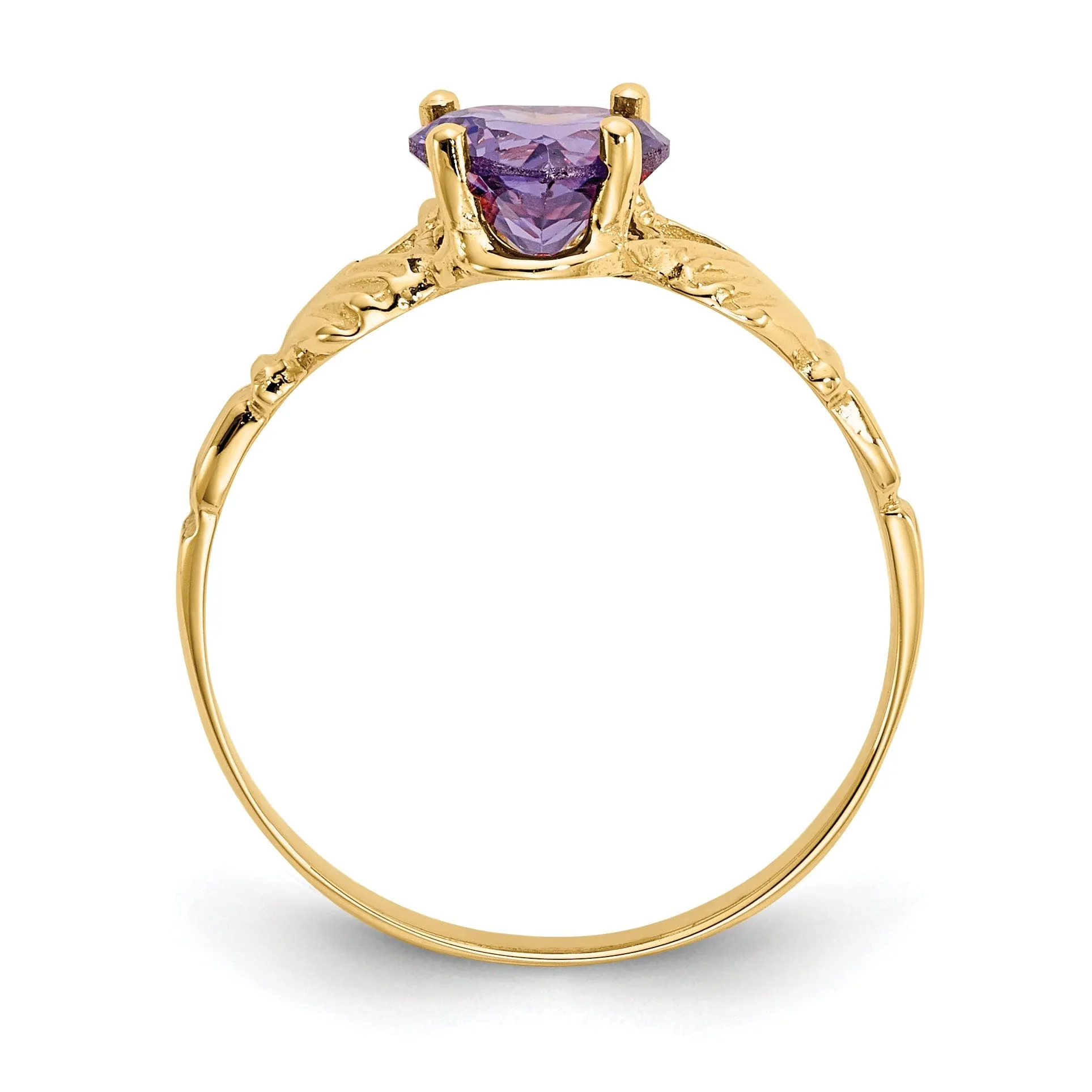 14k Yellow Gold February Birthstone Claddagh Ring