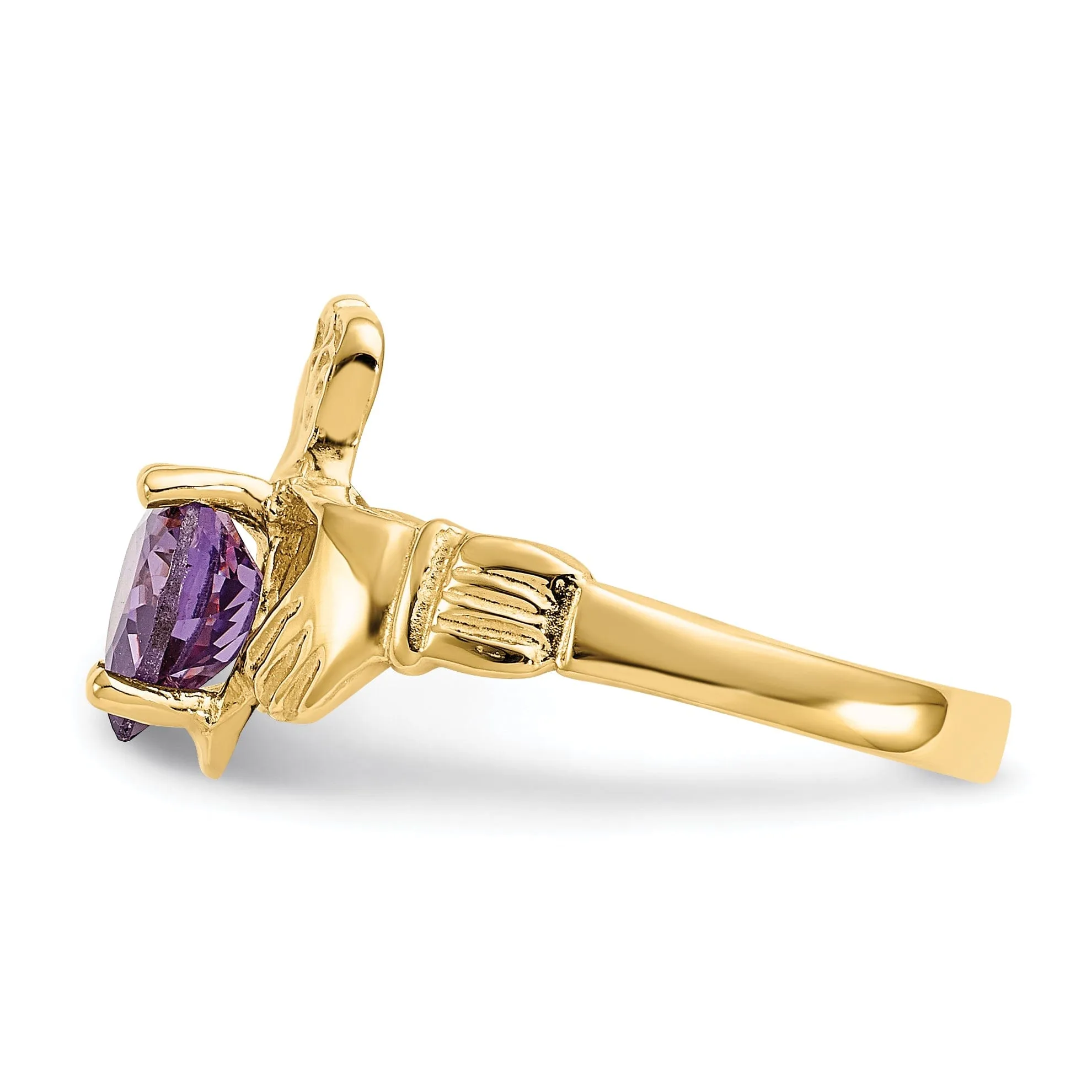 14k Yellow Gold February Birthstone Claddagh Ring