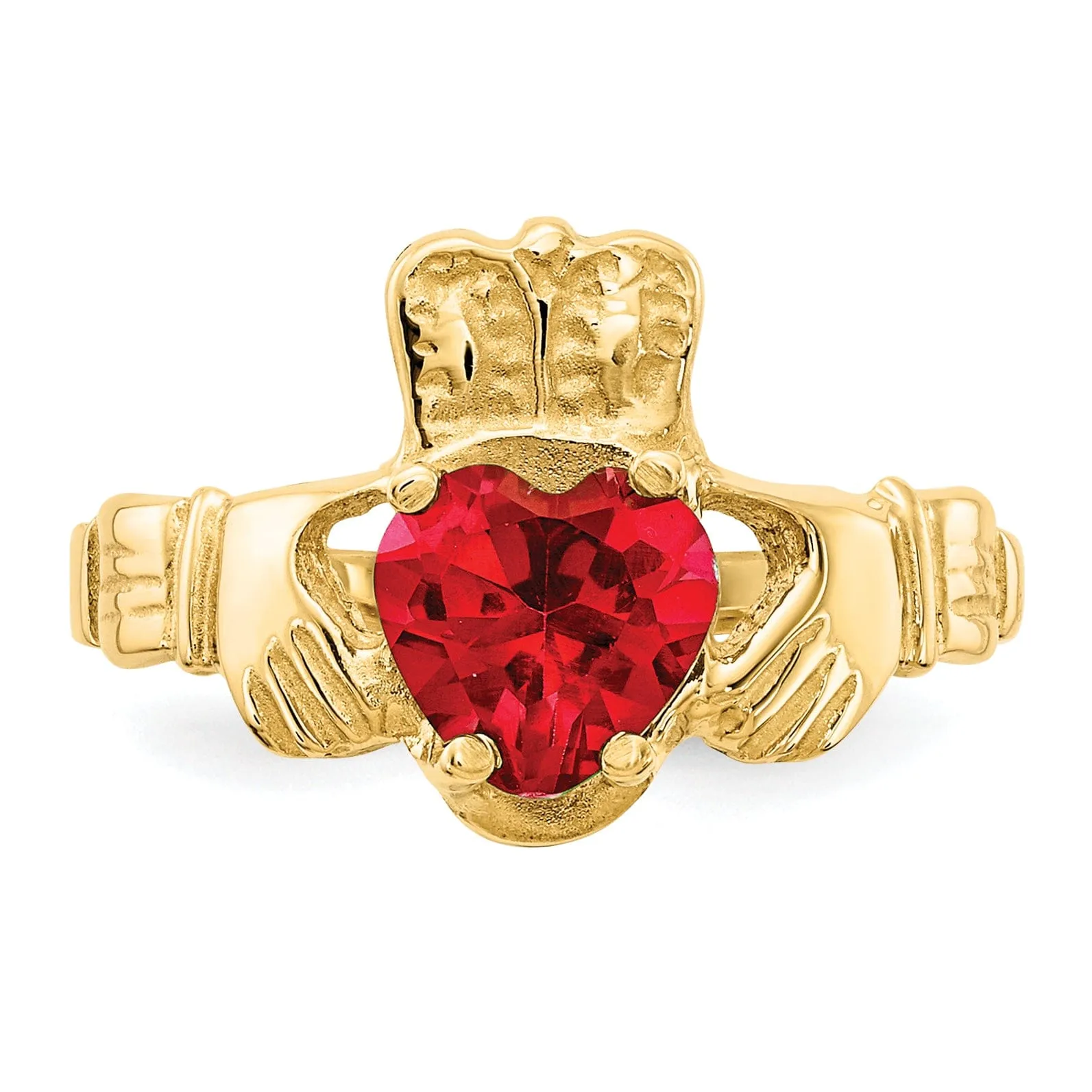14k Yellow Gold July Birthstone Claddagh Ring