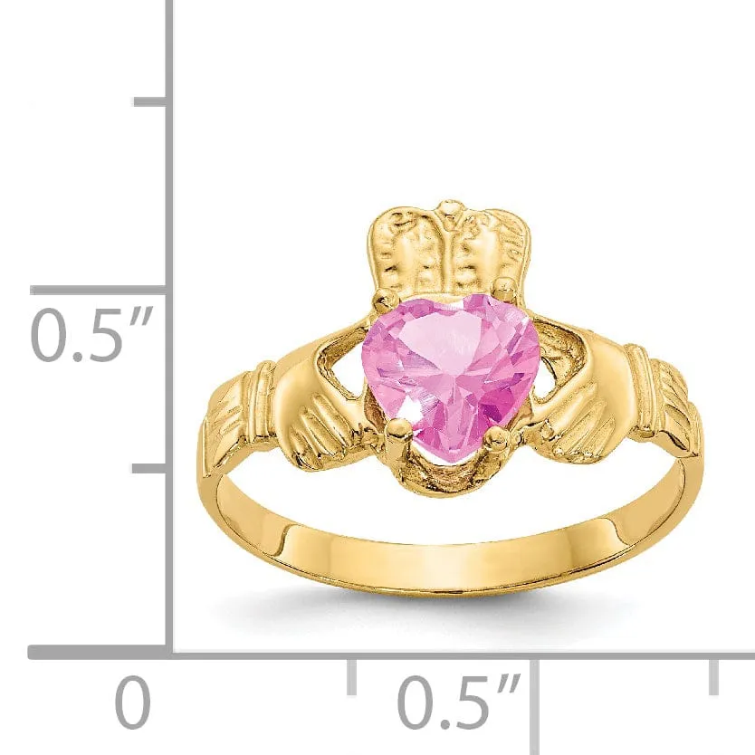 14k Yellow Gold October Birthstone Claddagh Ring