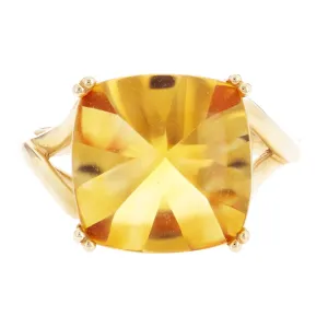 14k Yellow Gold Solitaire Cocktail Split Shoulder Ring Size 7