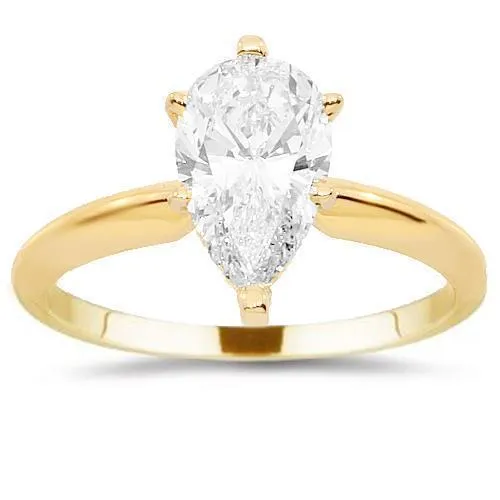 14K Yellow Solid Gold Diamond Solitaire Engagement Ring 1.50 Ctw