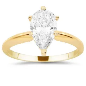 14K Yellow Solid Gold Diamond Solitaire Engagement Ring 1.50 Ctw