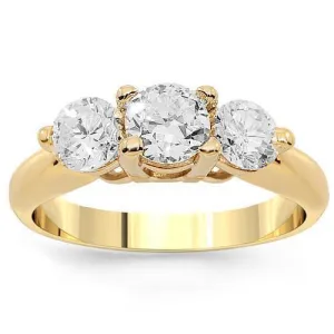 14K Yellow Solid Gold Three Stone Diamond Anniversary Ring 1.41 Ctw