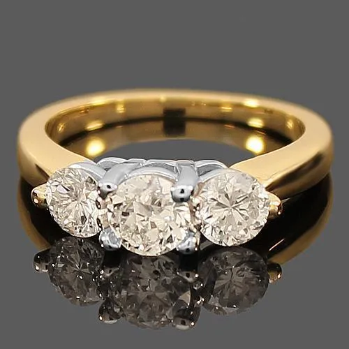 14K Yellow Solid Gold Three Stone Diamond Anniversary Ring 1.41 Ctw