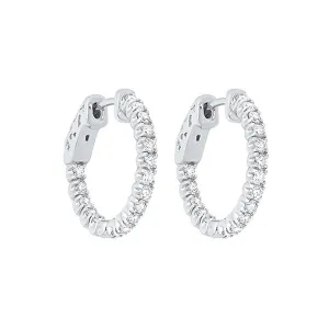 14KT White Gold & Diamond Classic Book Hoop Fashion Earrings  - 1 ctw