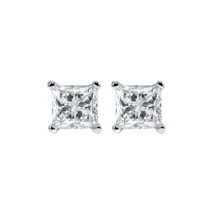 14KT White Gold & Diamond Classic Book Pricess Cut Stud Earrings  - 1/2 ctw