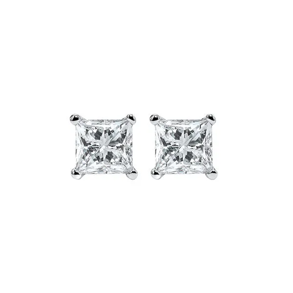 14KT White Gold & Diamond Classic Book Pricess Cut Stud Earrings  - 1/4 ctw
