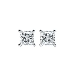 14KT White Gold & Diamond Classic Book Pricess Cut Stud Earrings  - 1/4 ctw