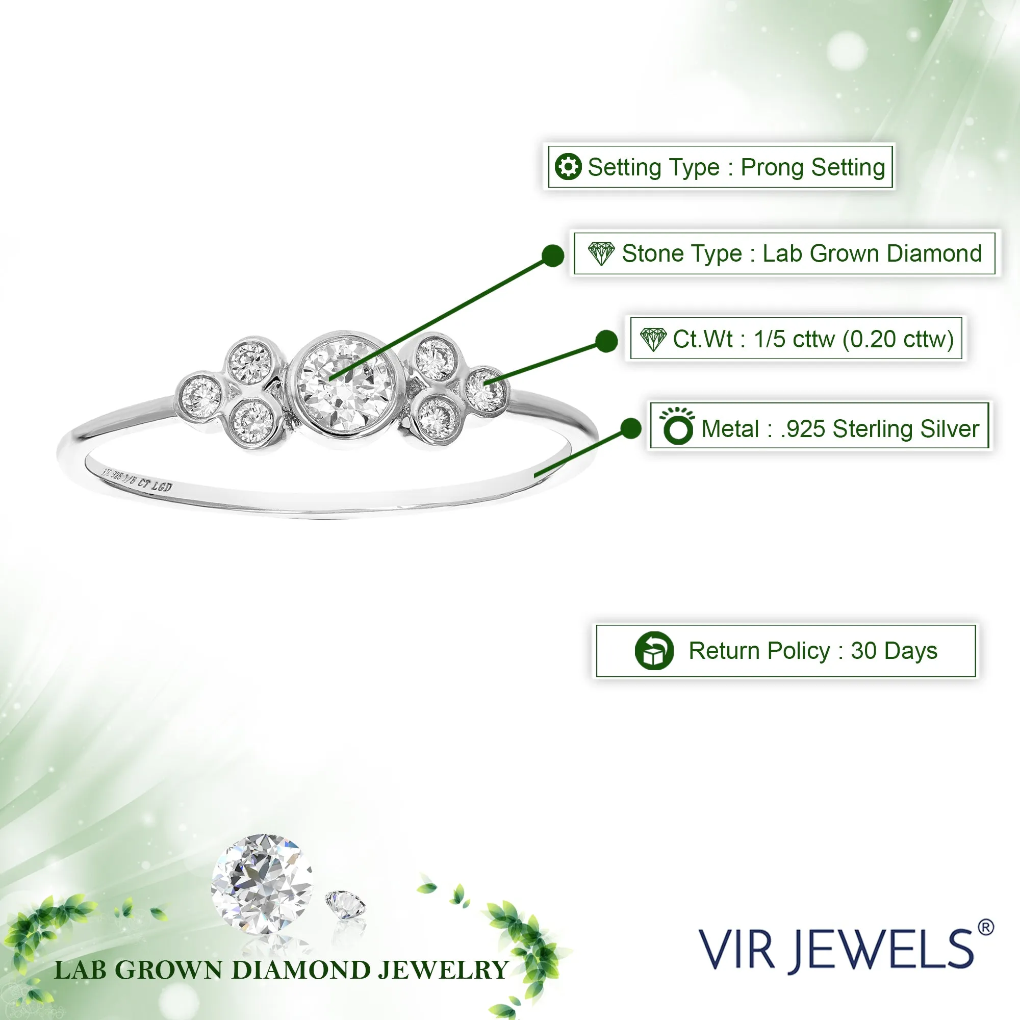1/5 cttw Diamond Engagement Ring for Women, Round Lab Grown Diamond Engagement Ring in .925 Sterling Silver, Prong Setting