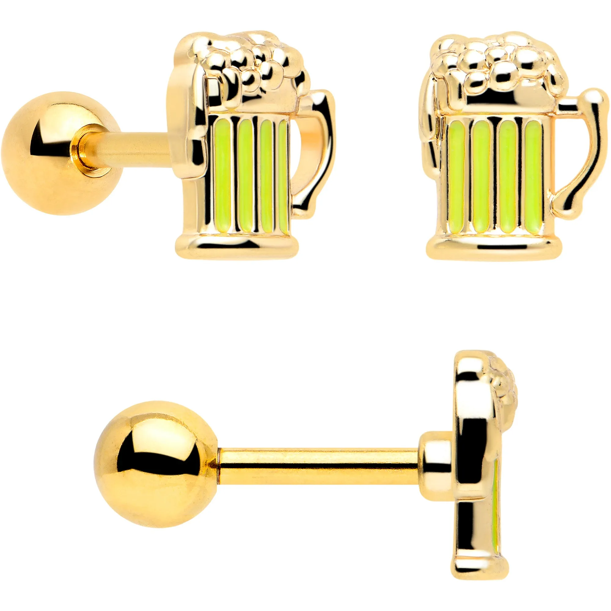 16 Gauge 1/4 Clear Gem Gold Tone Happy Hour Cartilage Earrings Set of 3