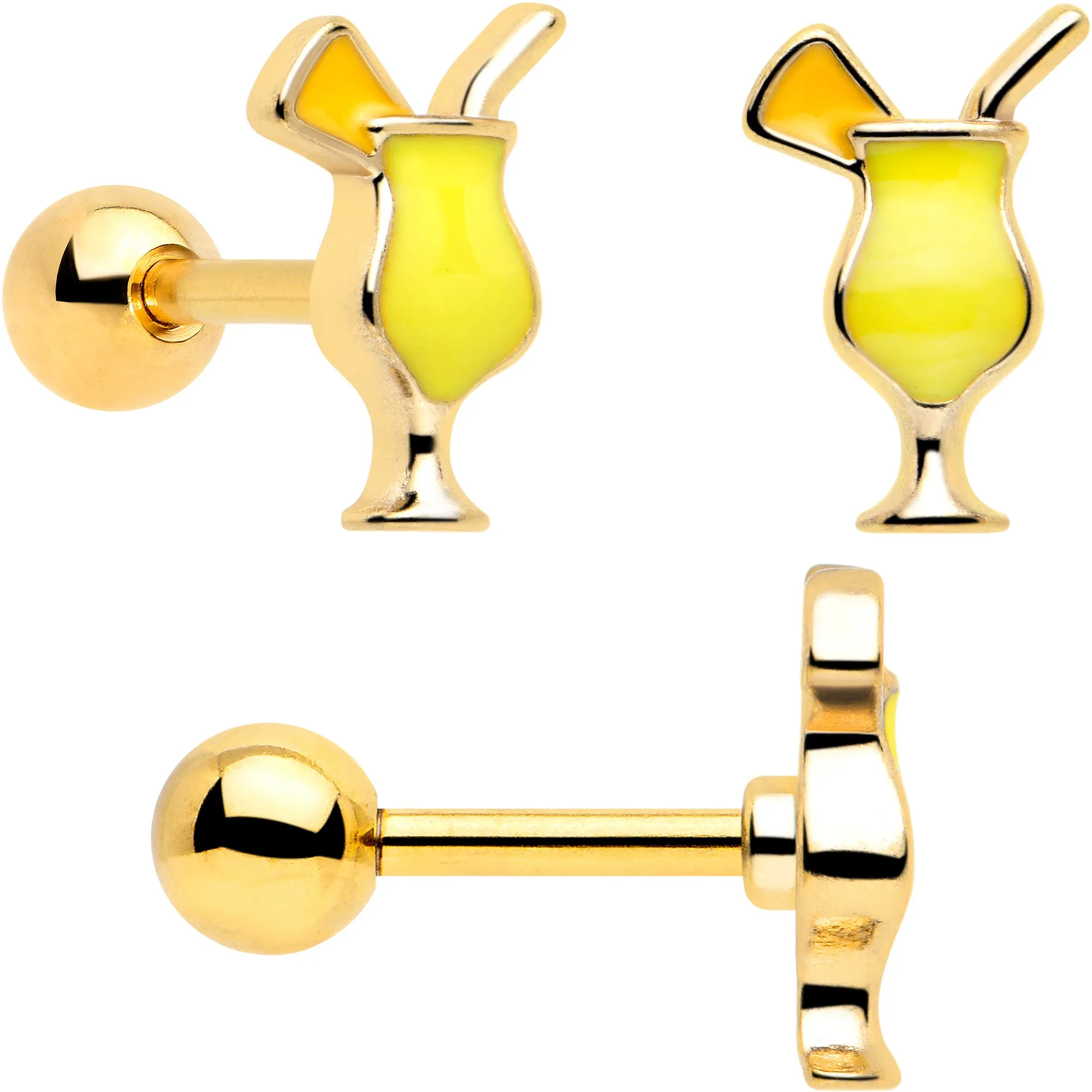 16 Gauge 1/4 Clear Gem Gold Tone Happy Hour Cartilage Earrings Set of 3
