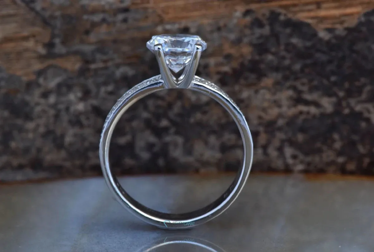 1.80 carat Diamond estate engagement ring -White Gold halo ring-Promise ring