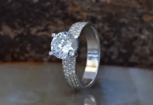 1.80 carat Diamond estate engagement ring -White Gold halo ring-Promise ring