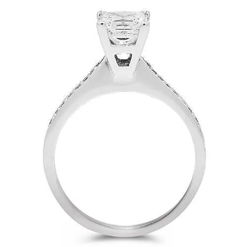 18K Solid White Gold Diamond Bridal Ring Set 1.51 Ctw