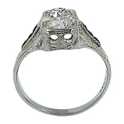 18k White Gold Diamond & Lab-Created Sapphire Ring Sz 5.5 TDW = 0.90 ct