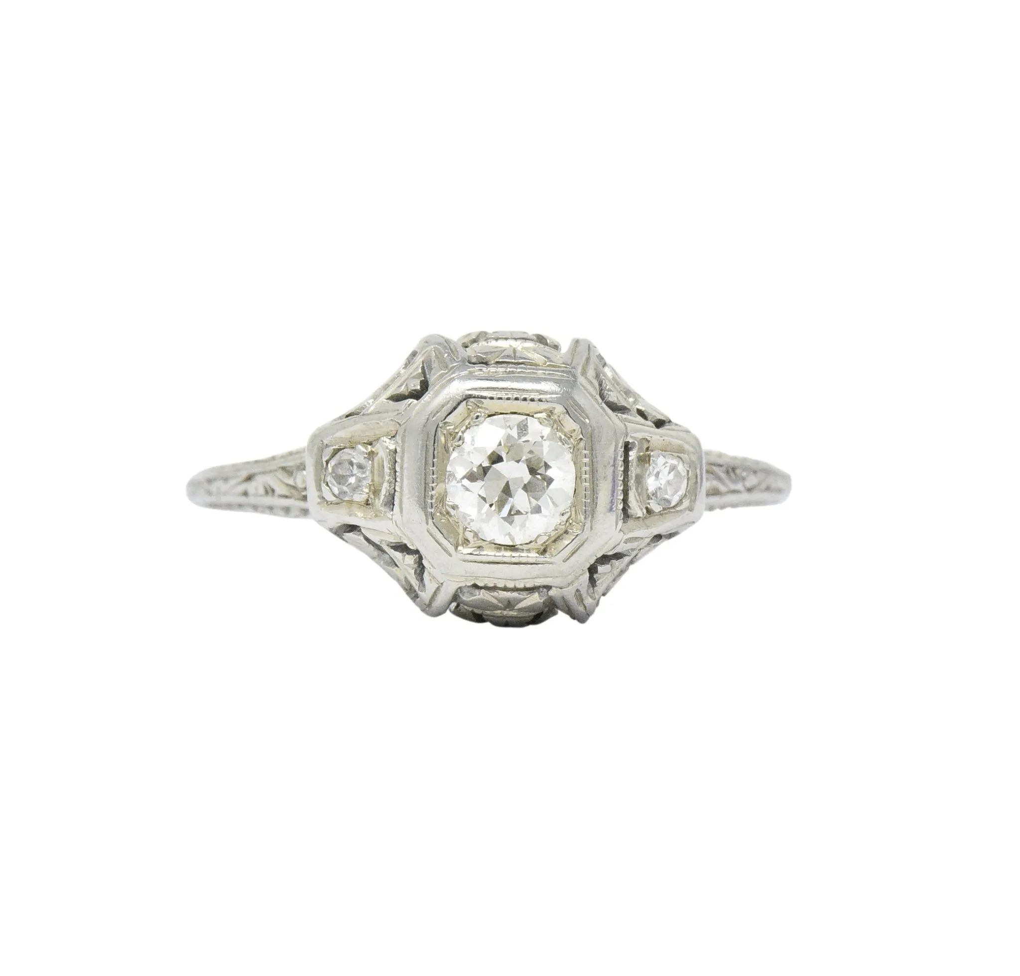 1920's 0.30 CTW Old European Cut Diamond 18 Karat White Gold Engagement Ring