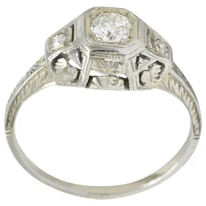 1920's 0.30 CTW Old European Cut Diamond 18 Karat White Gold Engagement Ring