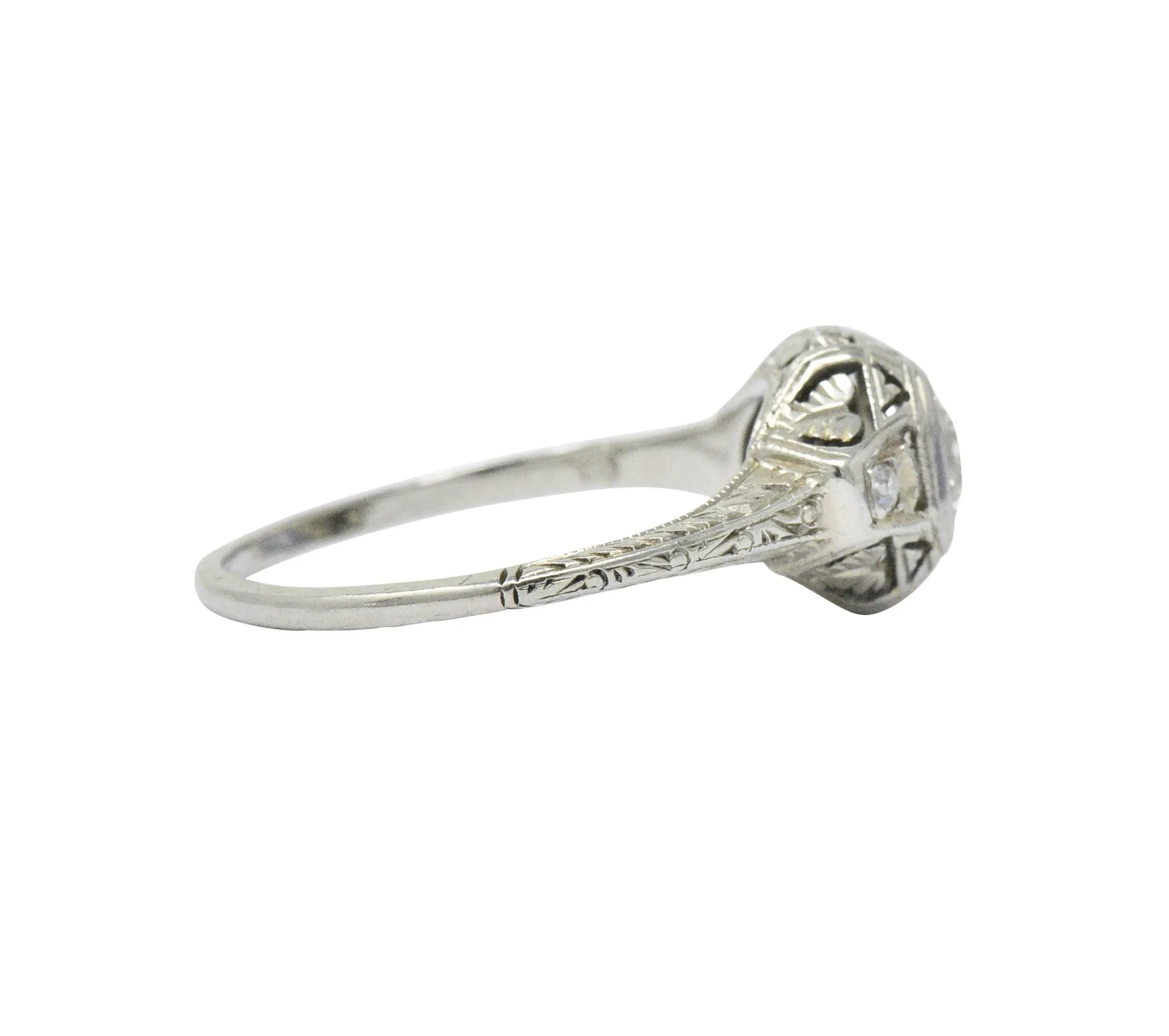 1920's 0.30 CTW Old European Cut Diamond 18 Karat White Gold Engagement Ring