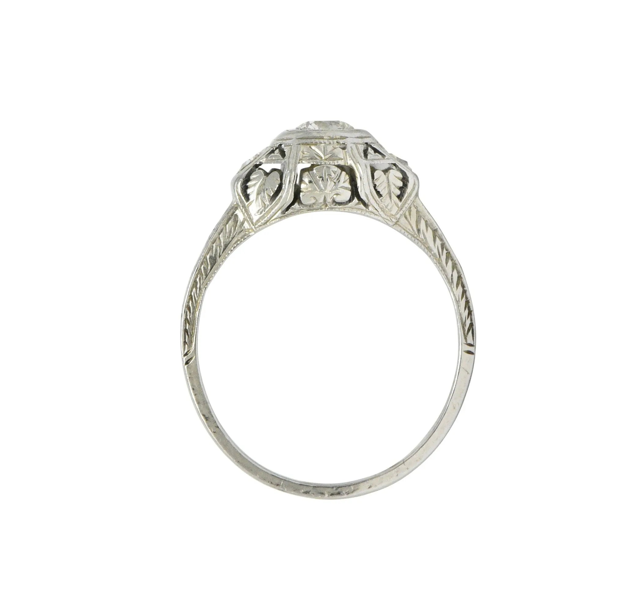 1920's 0.30 CTW Old European Cut Diamond 18 Karat White Gold Engagement Ring
