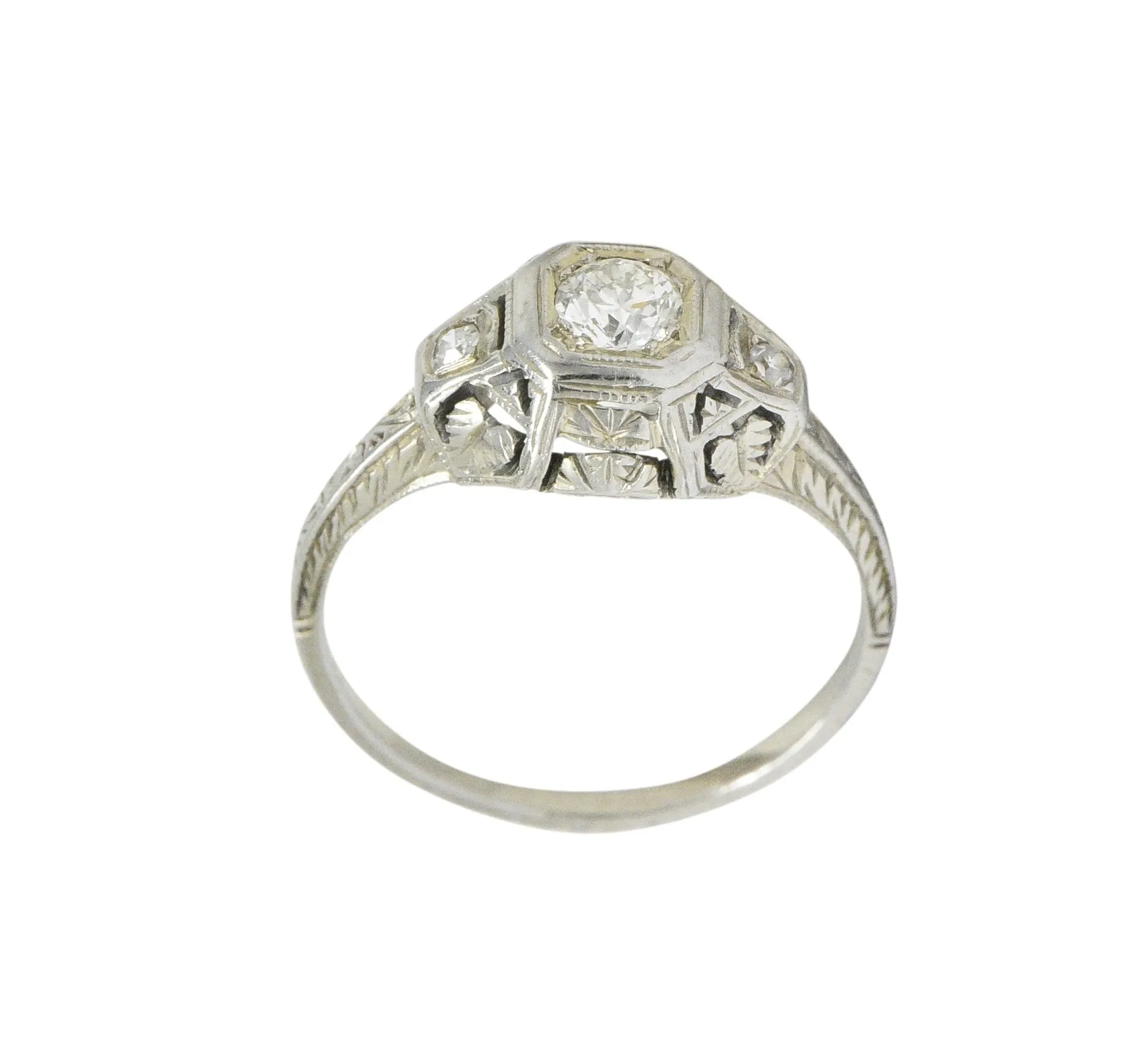 1920's 0.30 CTW Old European Cut Diamond 18 Karat White Gold Engagement Ring