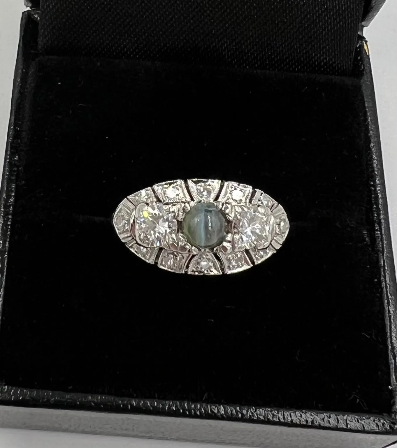 1950s Chrysoberyl Catseye Diamond Platinum Engagement Ring
